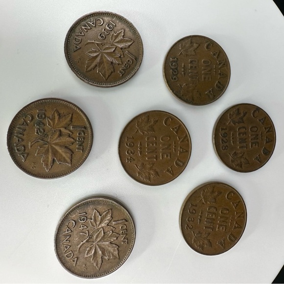 Lot of 7 Vintage Canadian Pennies – 1928 to 1947 – George V & VI – Historic Copp - Picture 7 of 12